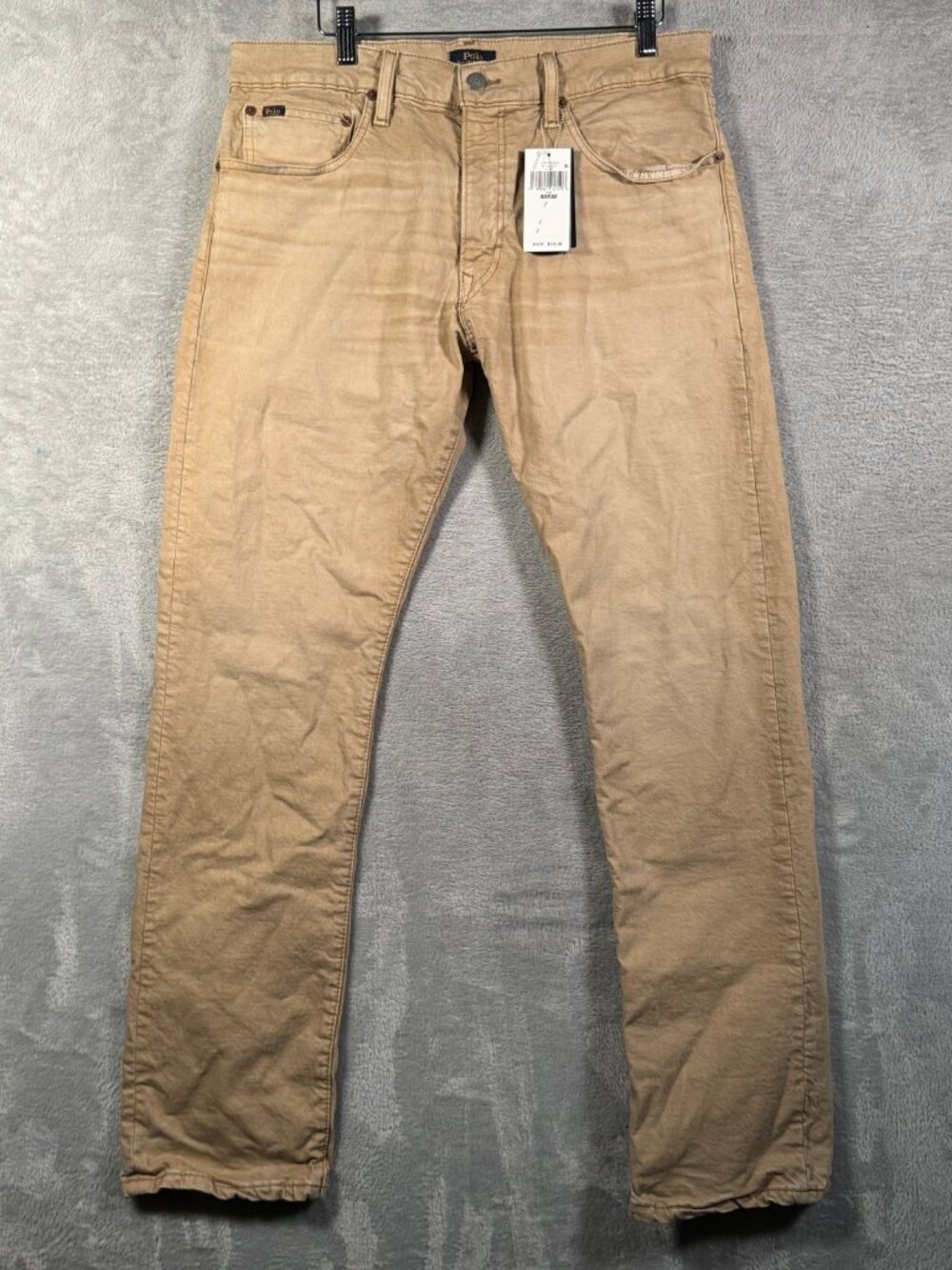 Polo Ralph Lauren Jeans Mens 33x32 Tan Khaki Varick Slim Straight Stretch $125